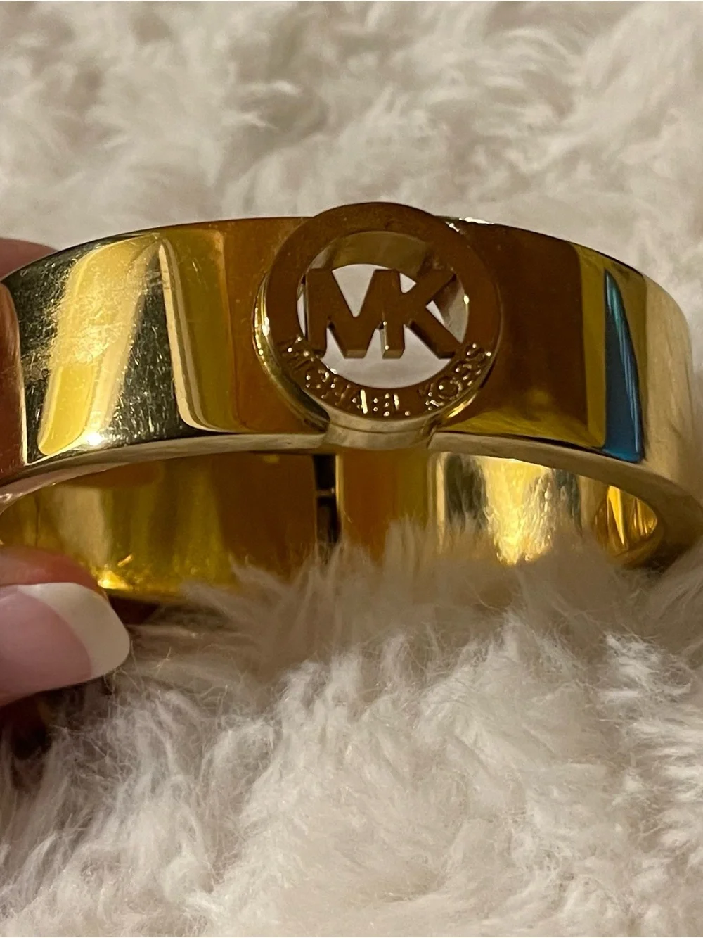Michael Kors Gold-Tone MK Logo Hinged Bracelet - Picture 2 of 6